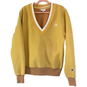 Champion Women's V-Neck Yellow Sporty Sweater